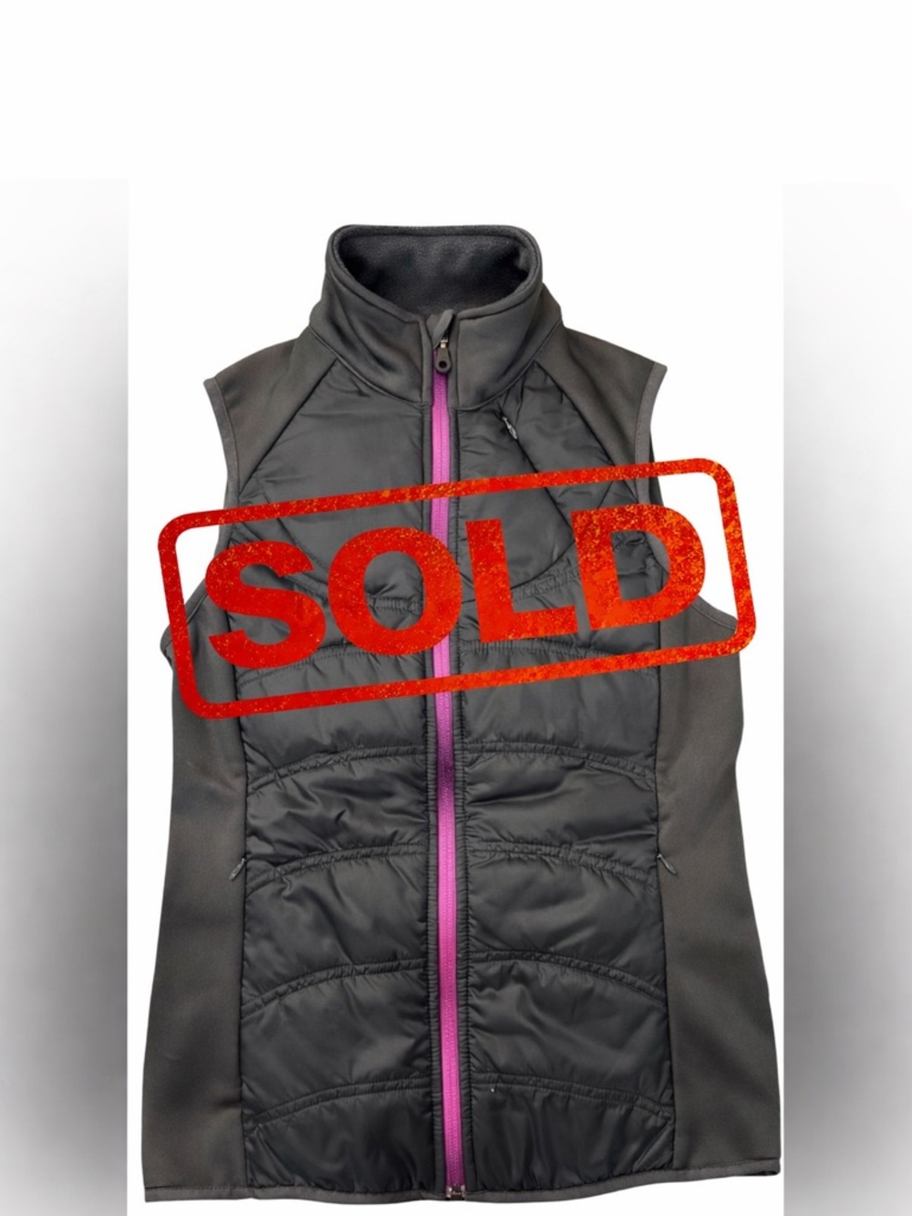 Athleta Womens XS Vest Full Zip Puffer Vest Grey Pink  W/ Front Zip Pockets T15